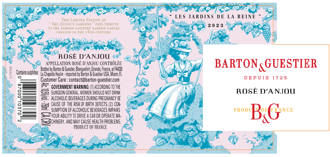 TABC label artwork for BARTON & GUESTIER LES JARDINS DE LA REINE ROSE D'ANJOU
