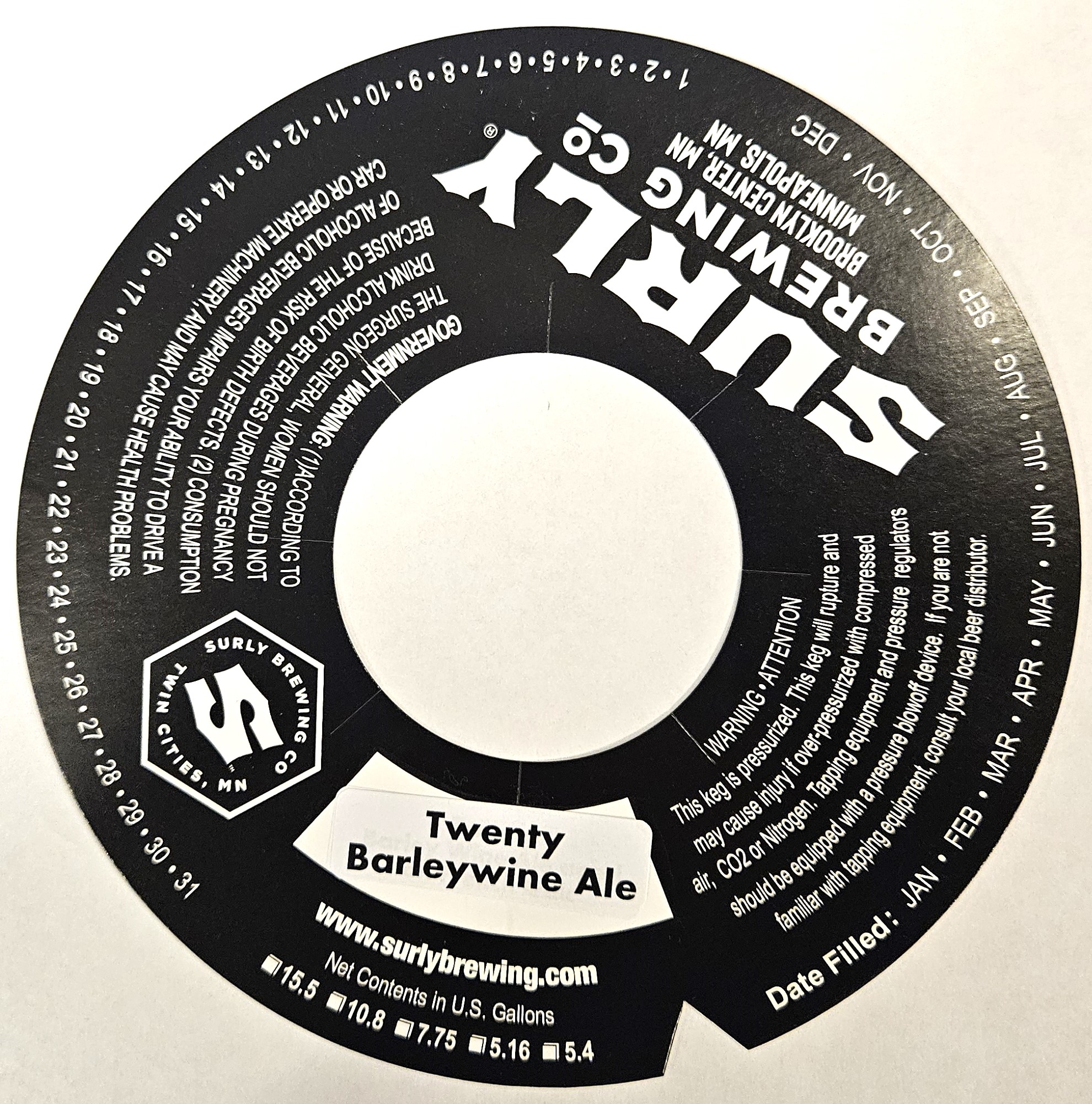 TABC label artwork for SURLY BREWING CO. TWENTY BARLEYWINE ALE