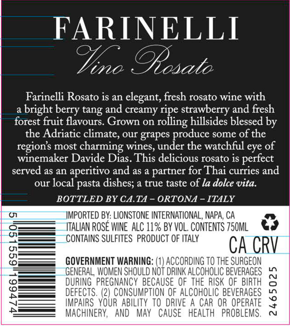 TABC label artwork for Farinelli Vino Rosato Italian Rose Wine, Italy
