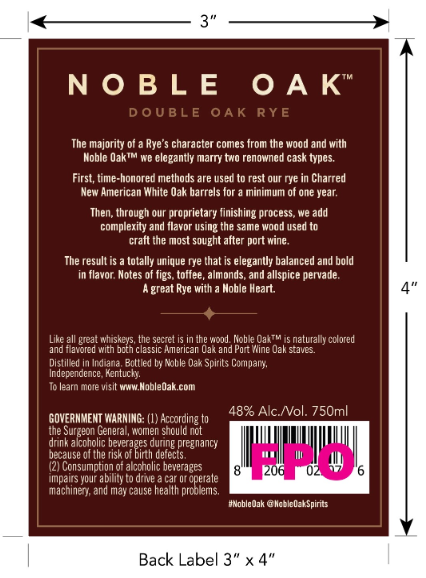 TABC label artwork for Noble Oak Double Barrel Rye