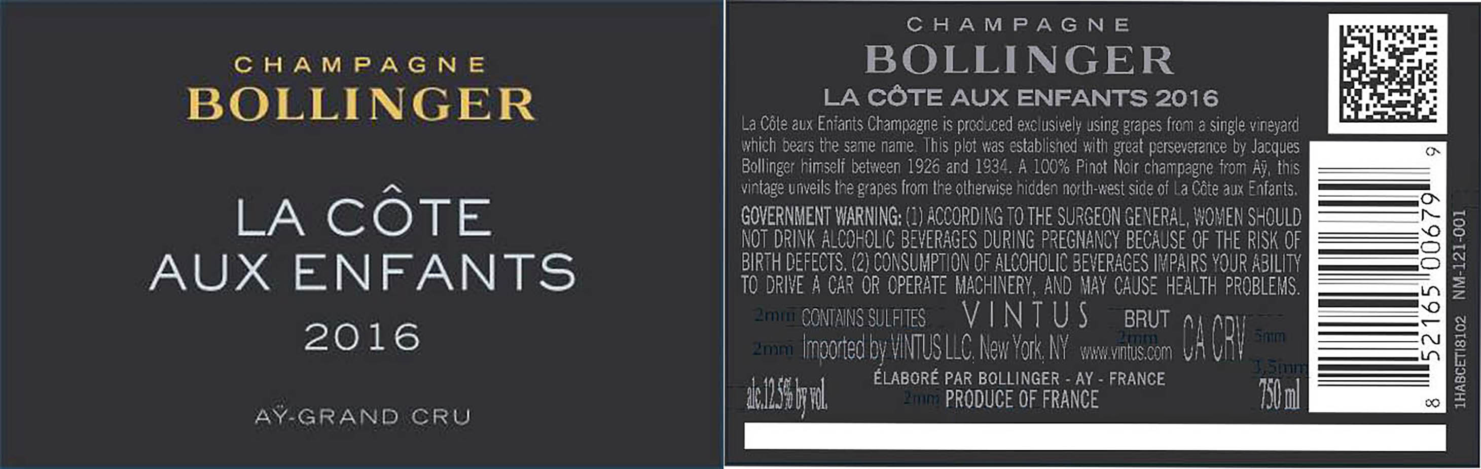 TABC label artwork for Bollinger La Cote Aux Enfants Champagne
