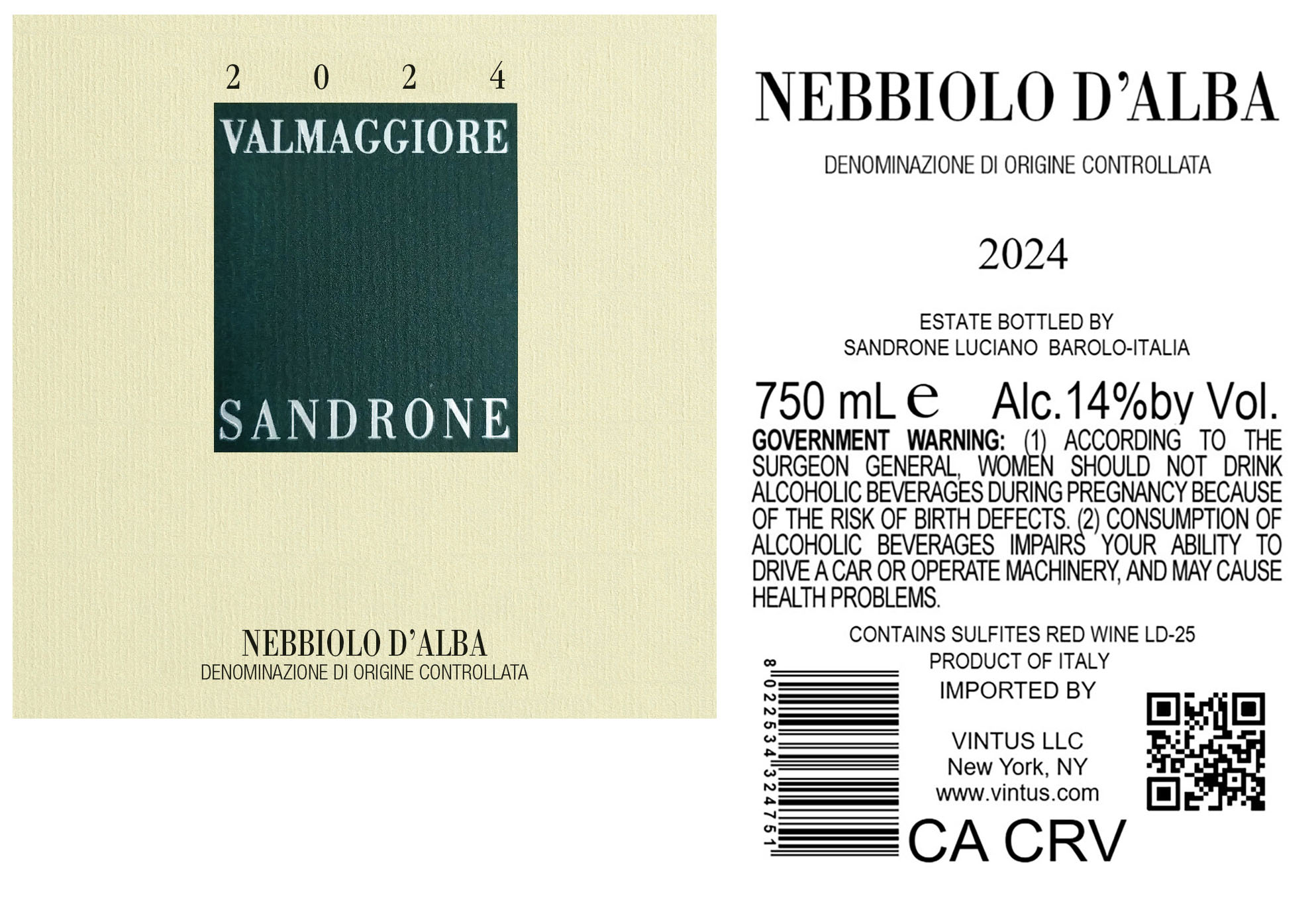 TABC label artwork for Sandrone Valmaggiore Nebbiolo D'alba