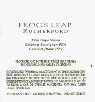 TABC label artwork for Frog's Leap Cabernet Sauvignon Napa Valley