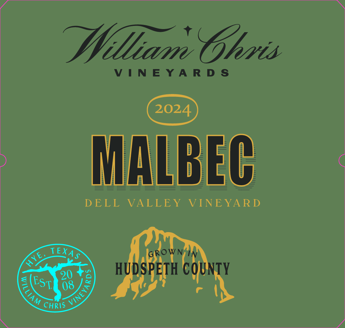 TABC label artwork for William Chris Vineyards 2024 Dell Valley Malbec