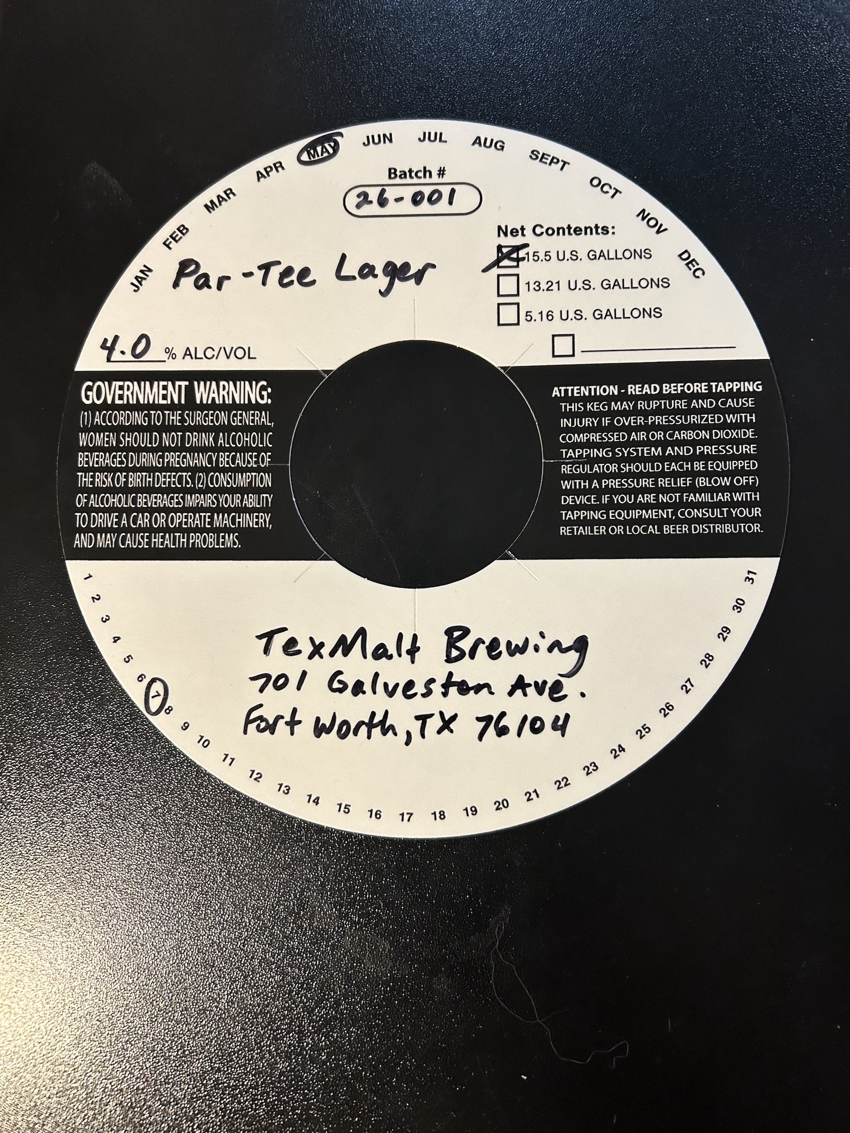 TABC label artwork for Par-Tee Lager