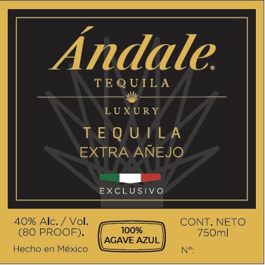 TABC label artwork for Ándale Luxury Extra Añejo Tequila