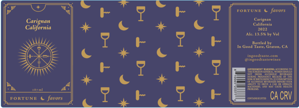 TABC label artwork for FORTUNE FAVORS CARIGNAN CALIFORNIA