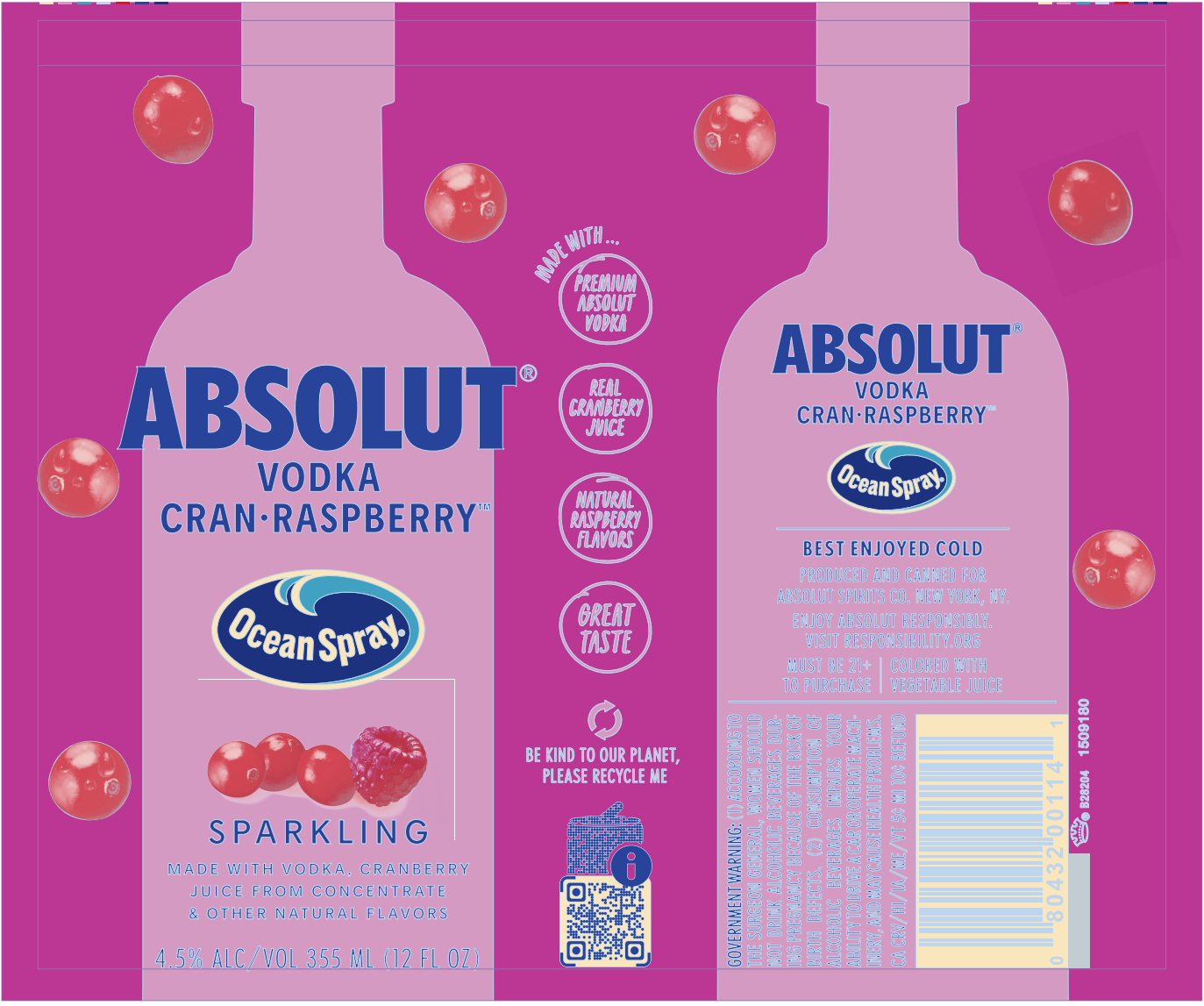 TABC label artwork for Absolut Ocean Cran-Raspberry