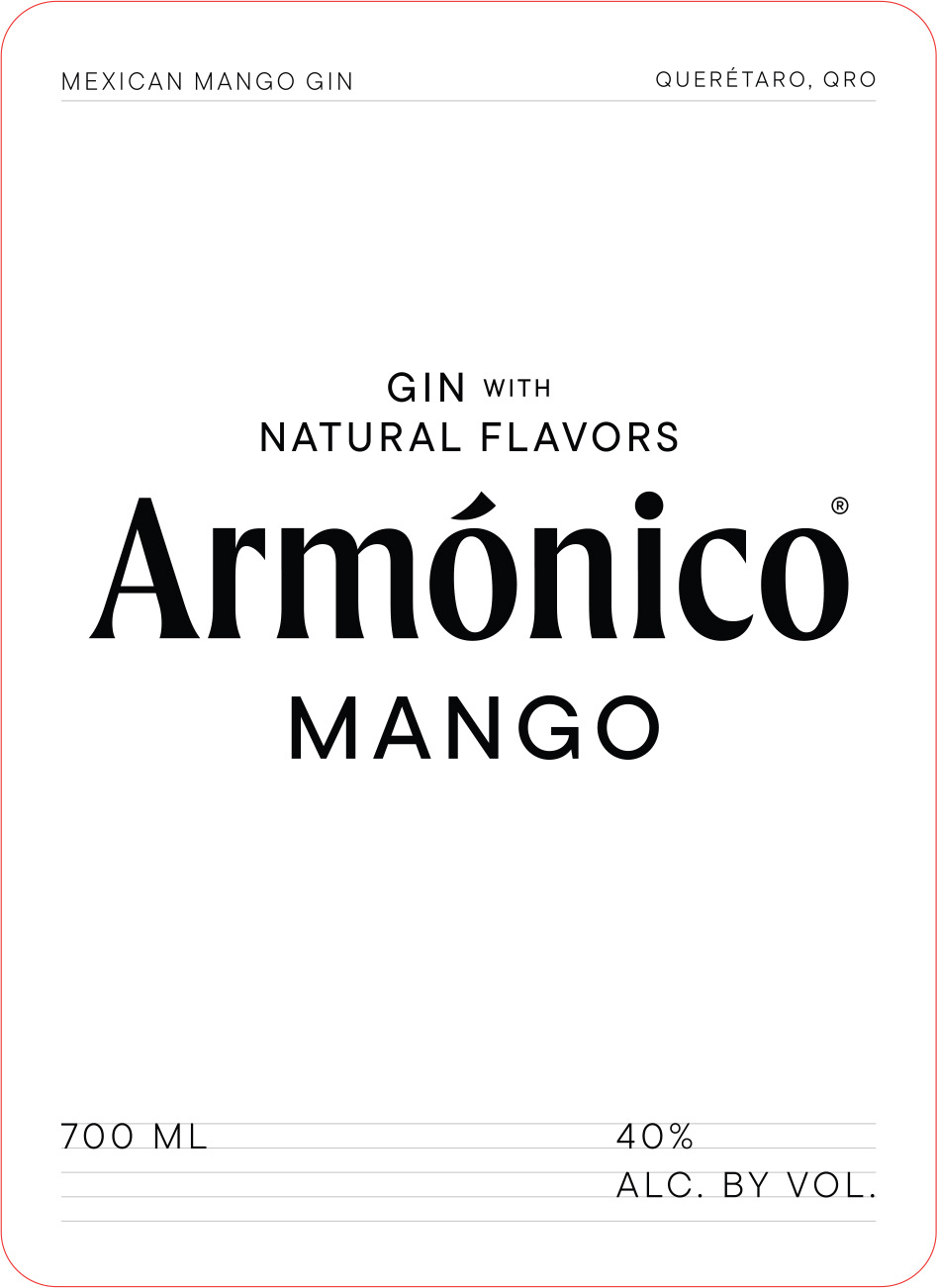 TABC label artwork for Mango Gin, Armonico