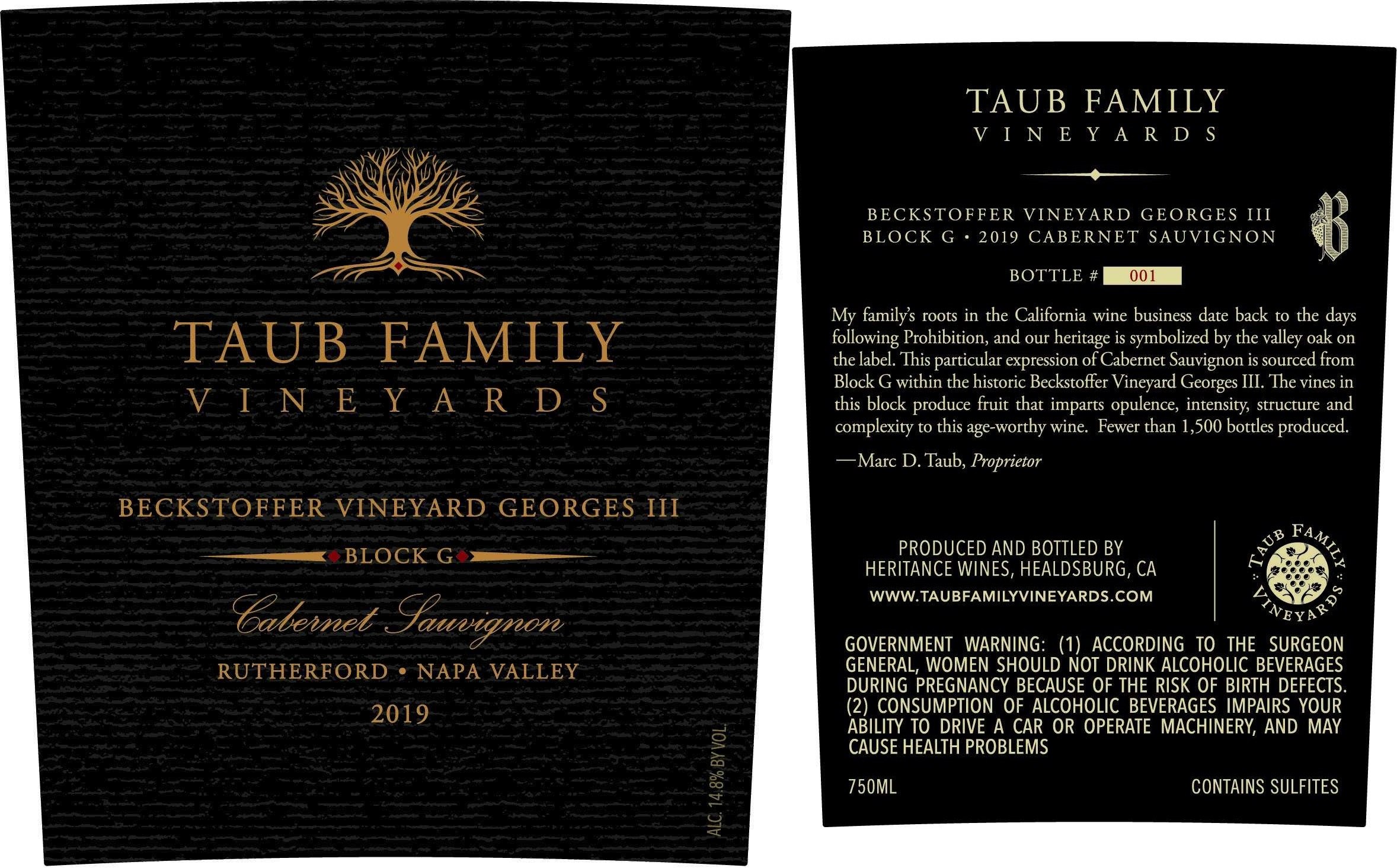 TABC label artwork for TAUB FAMILY VINEYARDS BECKSTOFFER G3 BLOCK G