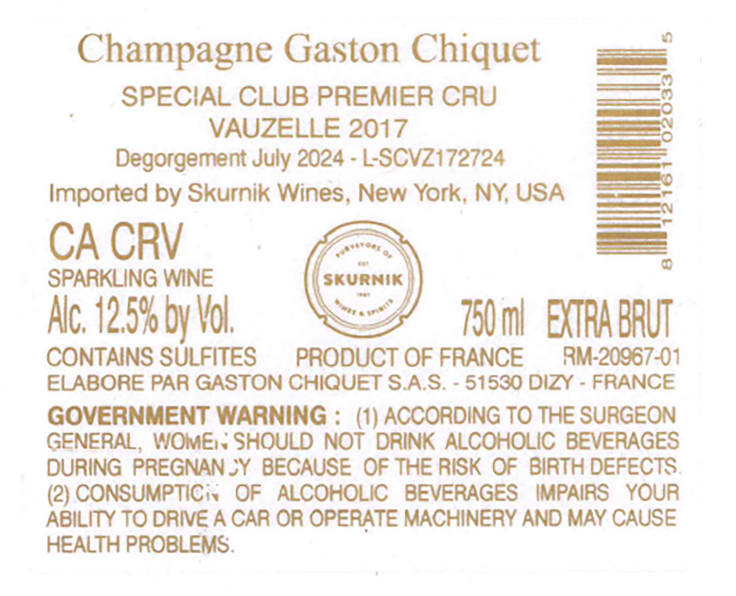 TABC label artwork for GASTON CHIQUET VAUZELLE SPECIAL CLUB