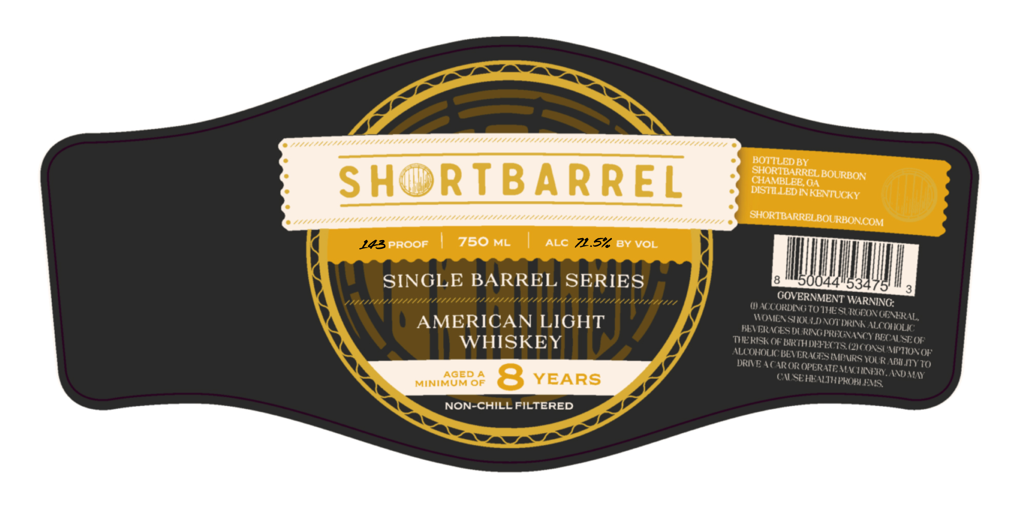 TABC label artwork for Shortbarrel American Light Whiskey