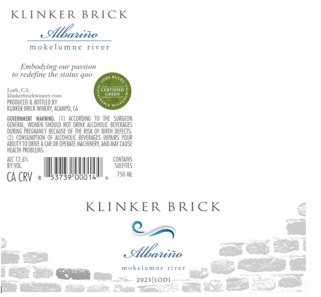 TABC label artwork for Klinker Brick Albarino
