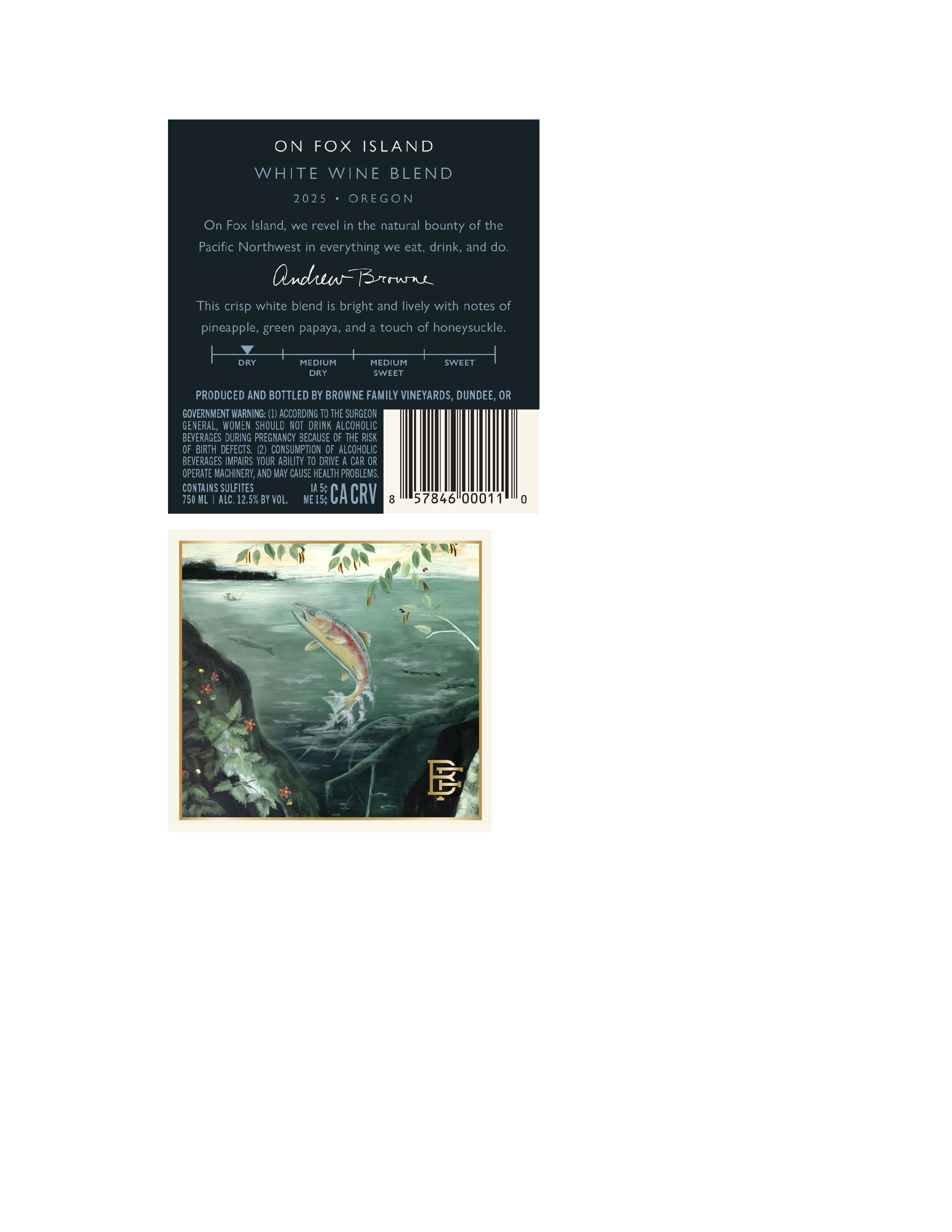 TABC label artwork for Browne Family Vineyards On Fox Island White Blend