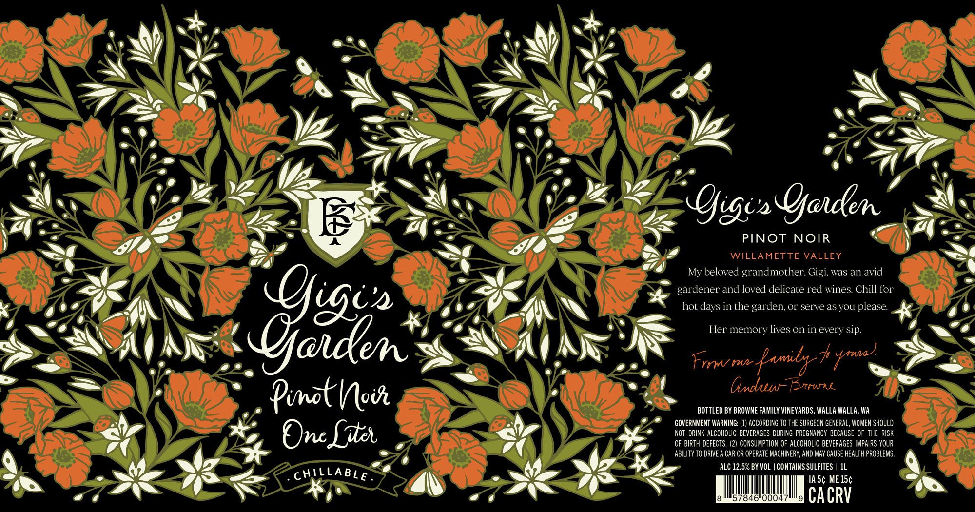 TABC label artwork for Browne Family Vineyards Gigi's Garden Pinot Noir