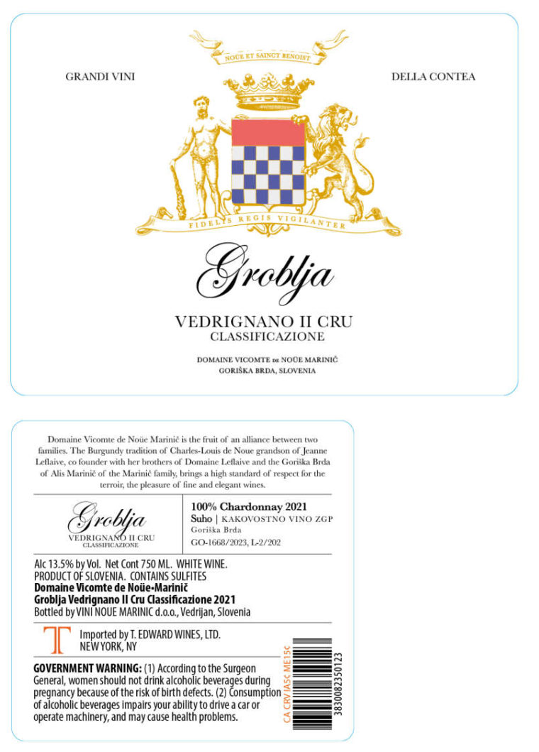 TABC label artwork for DOMAINE VICOMTE DE NOUE MARINIC GROBJLA CHARDONNAY
