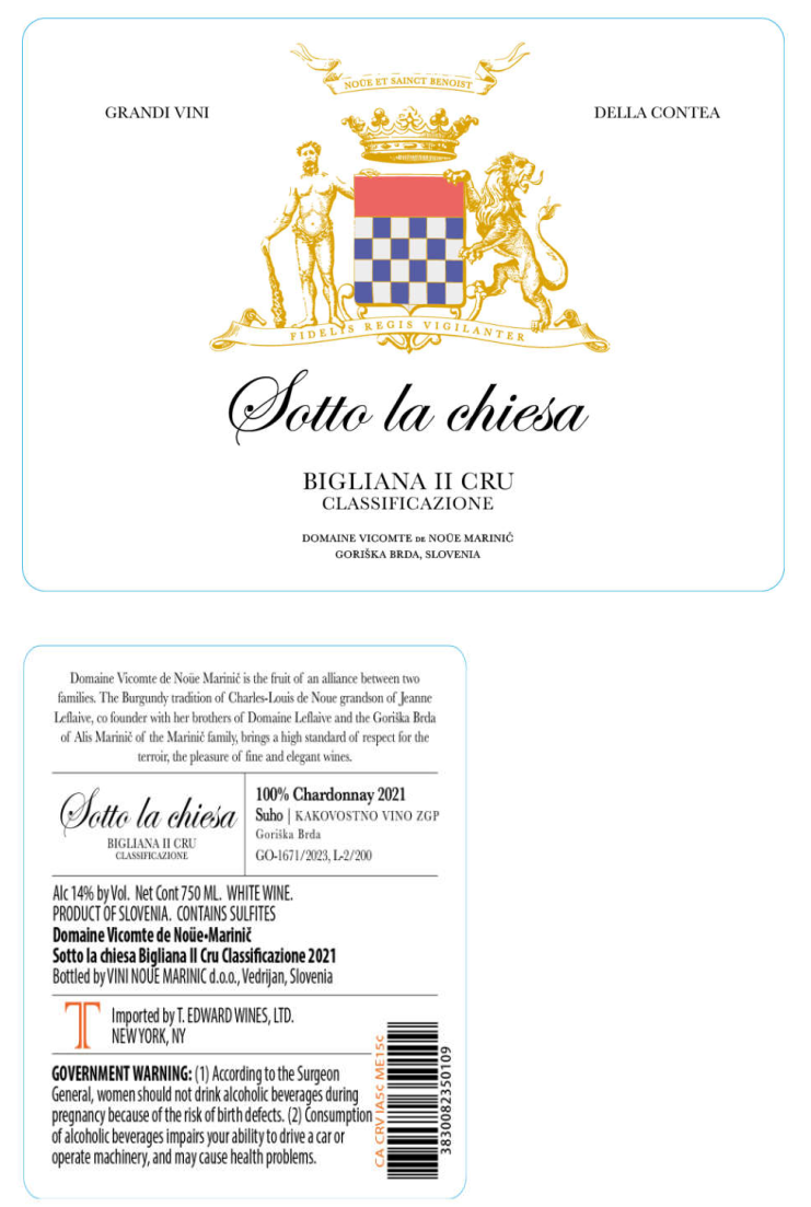 TABC label artwork for DOMAINE VICOMTE DE NOUE MARINIC SOTTO LA CHIESA CHARDONNAY