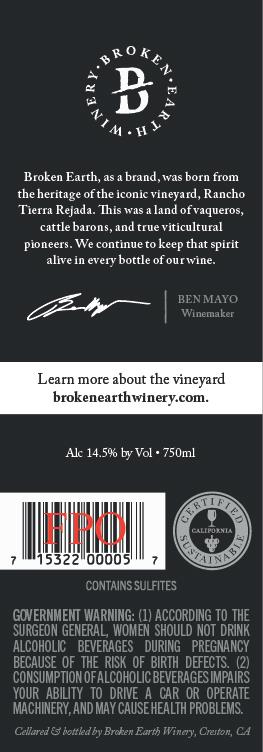 TABC label artwork for Broken Earth Merlot Reserve