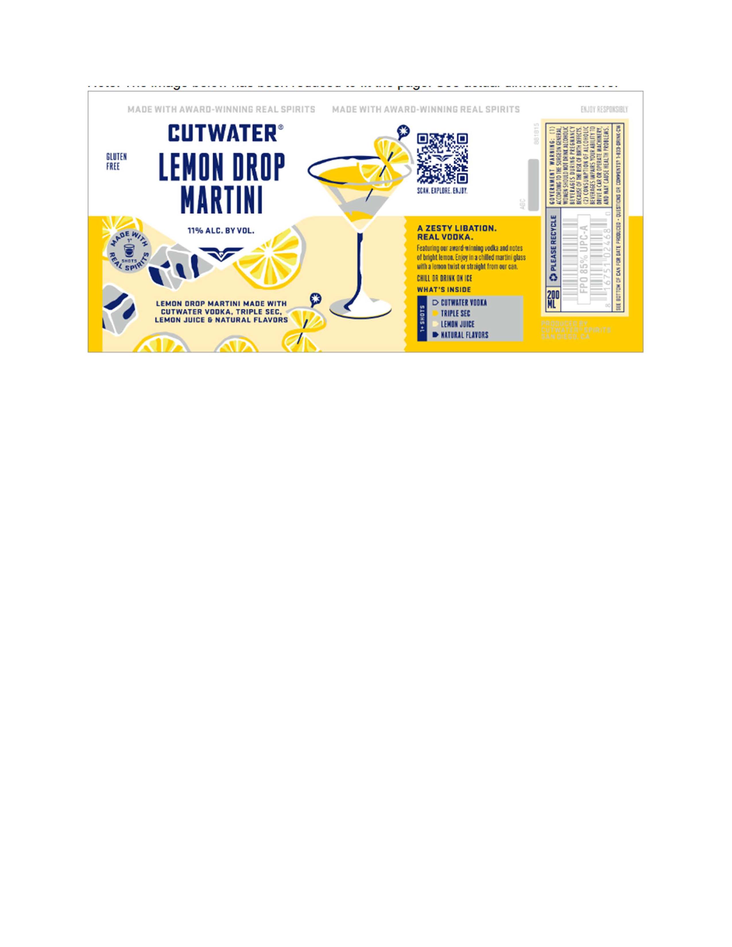 TABC label artwork for CUTWATER LEMON DROP MARTINI 200 ML CAN