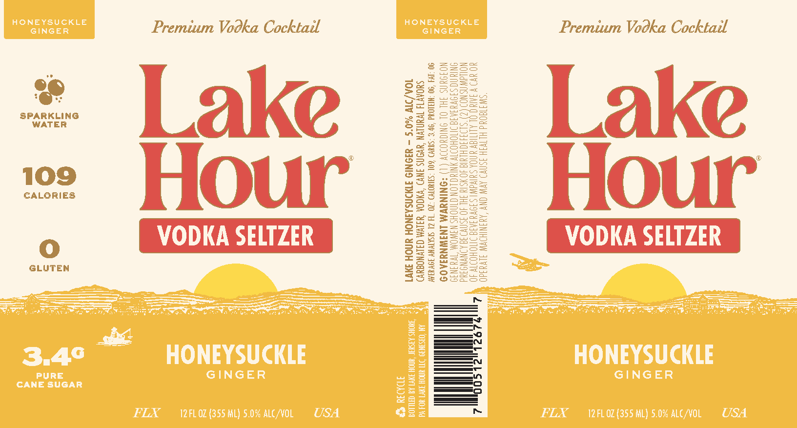 TABC label artwork for Lake Hour Honeysuckle Ginger Vodka Seltzer