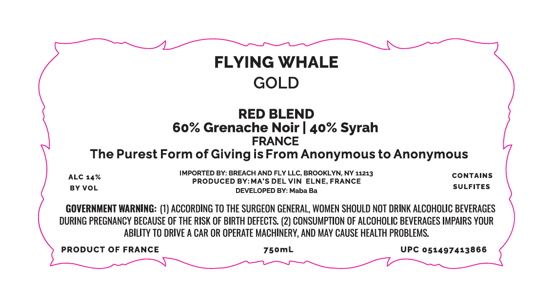 TABC label artwork for Flying Whale Gold Red Blend