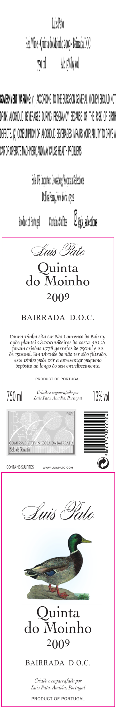 TABC label artwork for Luis Pato Quinta Do Moinho Bairrada DOC