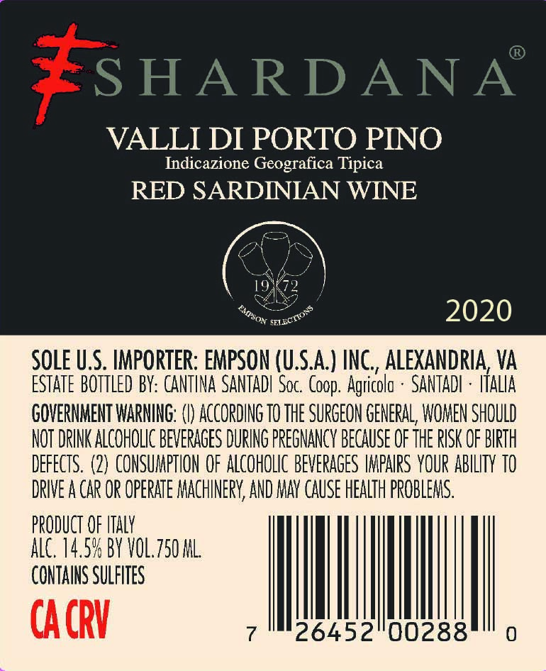 TABC label artwork for SHARDANA RED