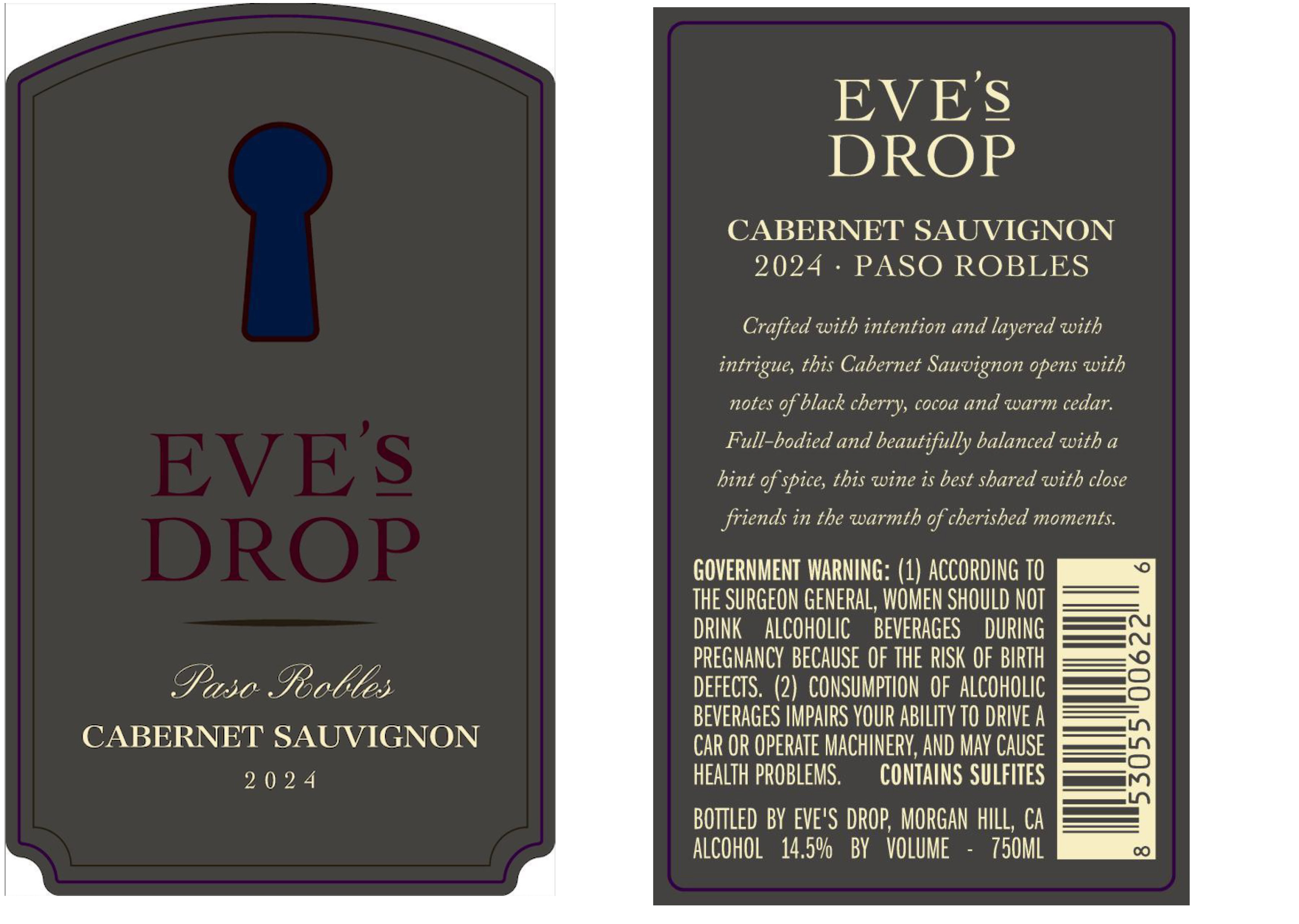 TABC label artwork for EVE'S DROP CABERNET SAUVIGNON PASO ROBLES