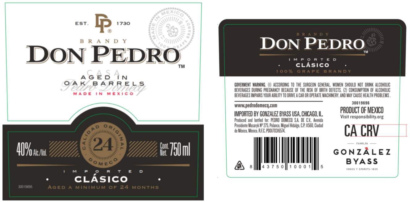 TABC label artwork for Don Pedro Clasico Brandy