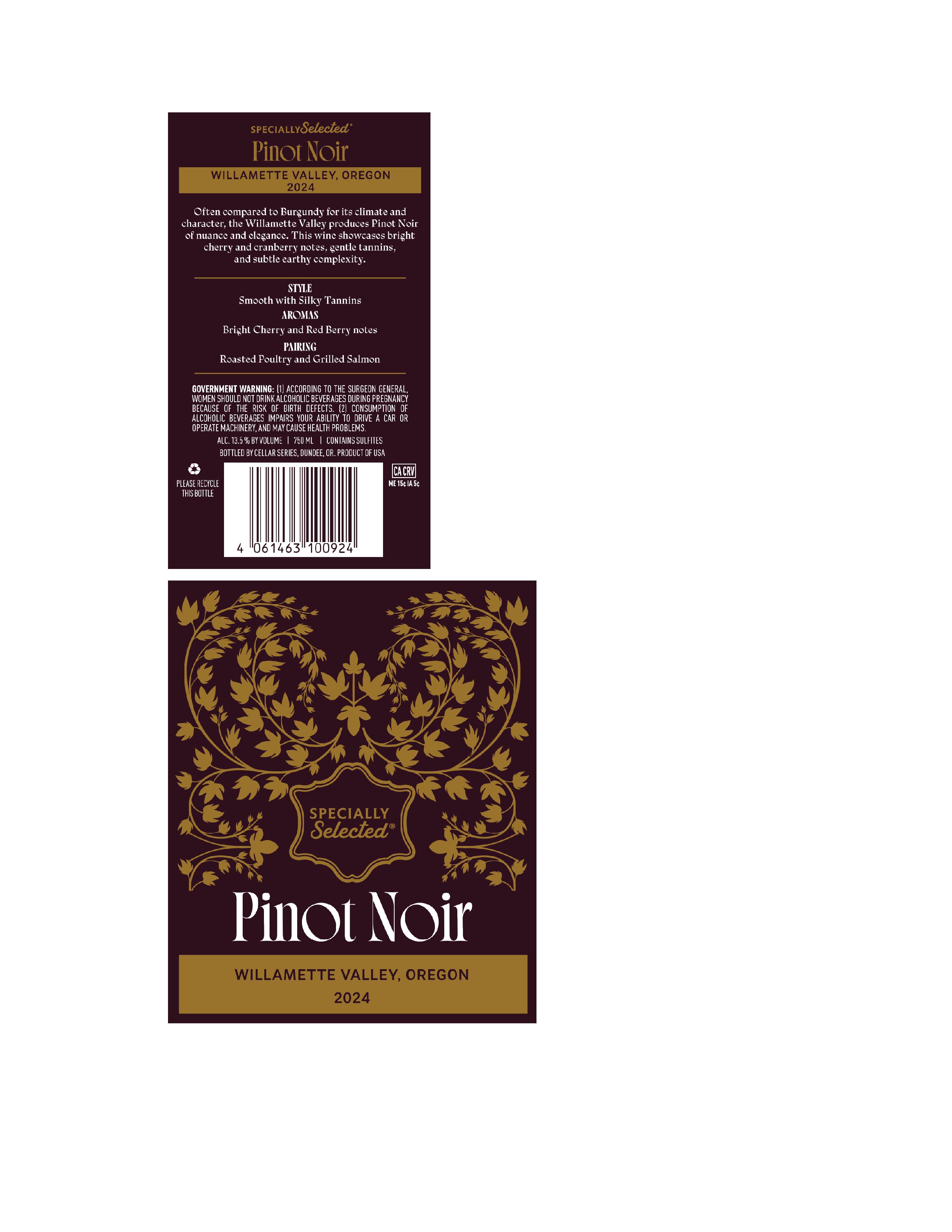 TABC label artwork for Specially Selected Pinot Noir