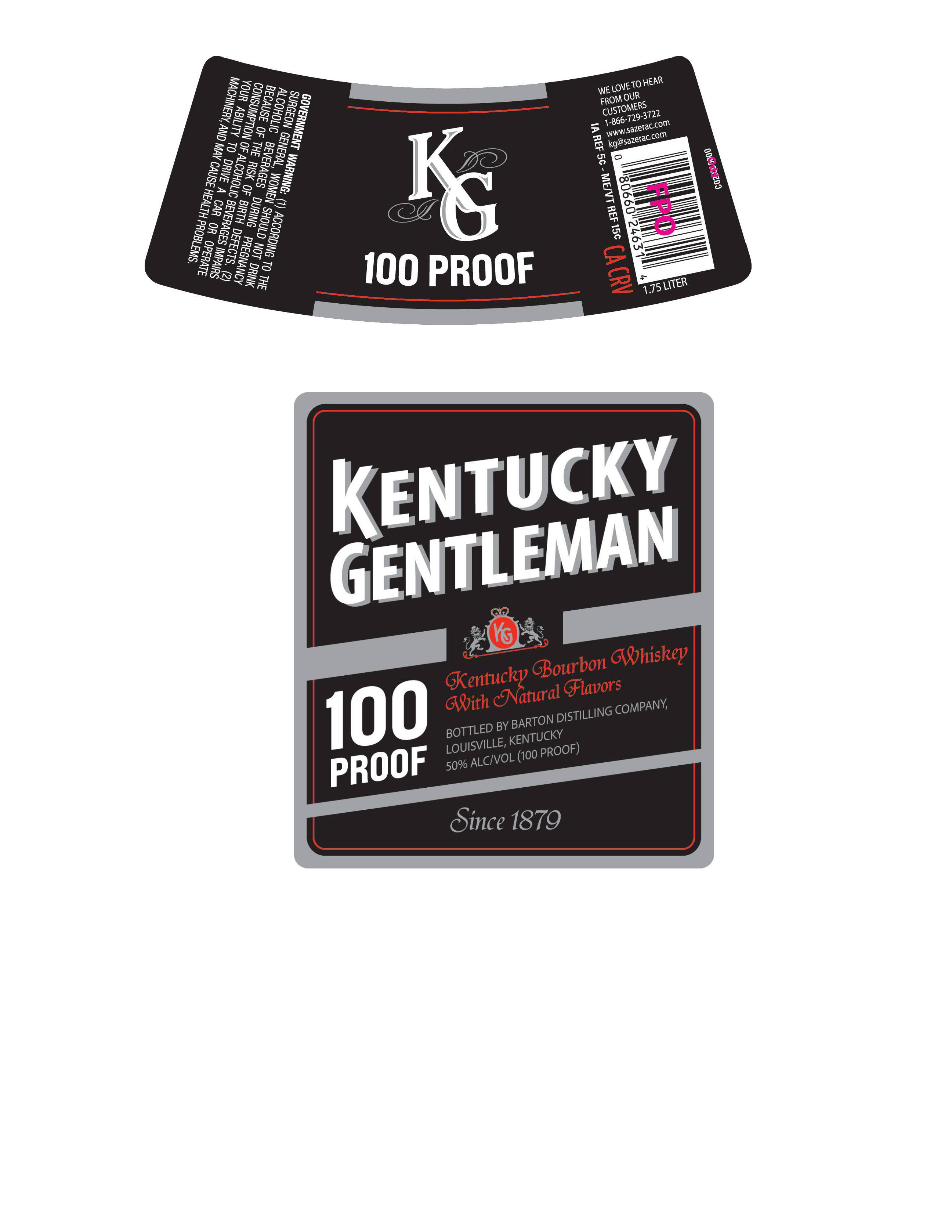 TABC label artwork for Kentucky Gentleman 100 Proof