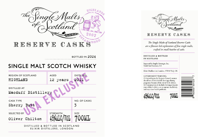 TABC label artwork for THE SINGLE MALTS OF SCOTLAND RESERVE CASKS MACDUFF