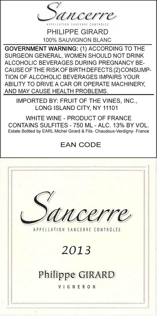 TABC label artwork for Philippe Girard Sancerre Sauvignon Blanc
