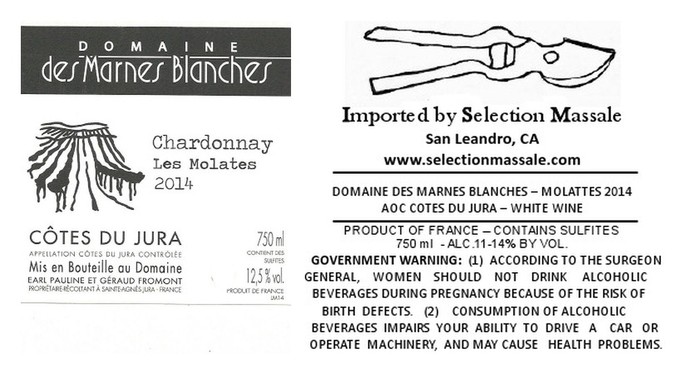 TABC label artwork for Marnes Blanches Chardonnay Les Molates