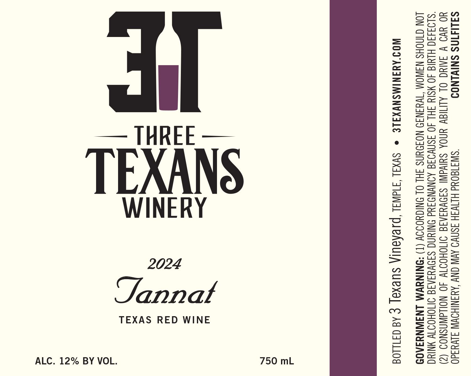 TABC label artwork for 3 Texans Winery Tannat