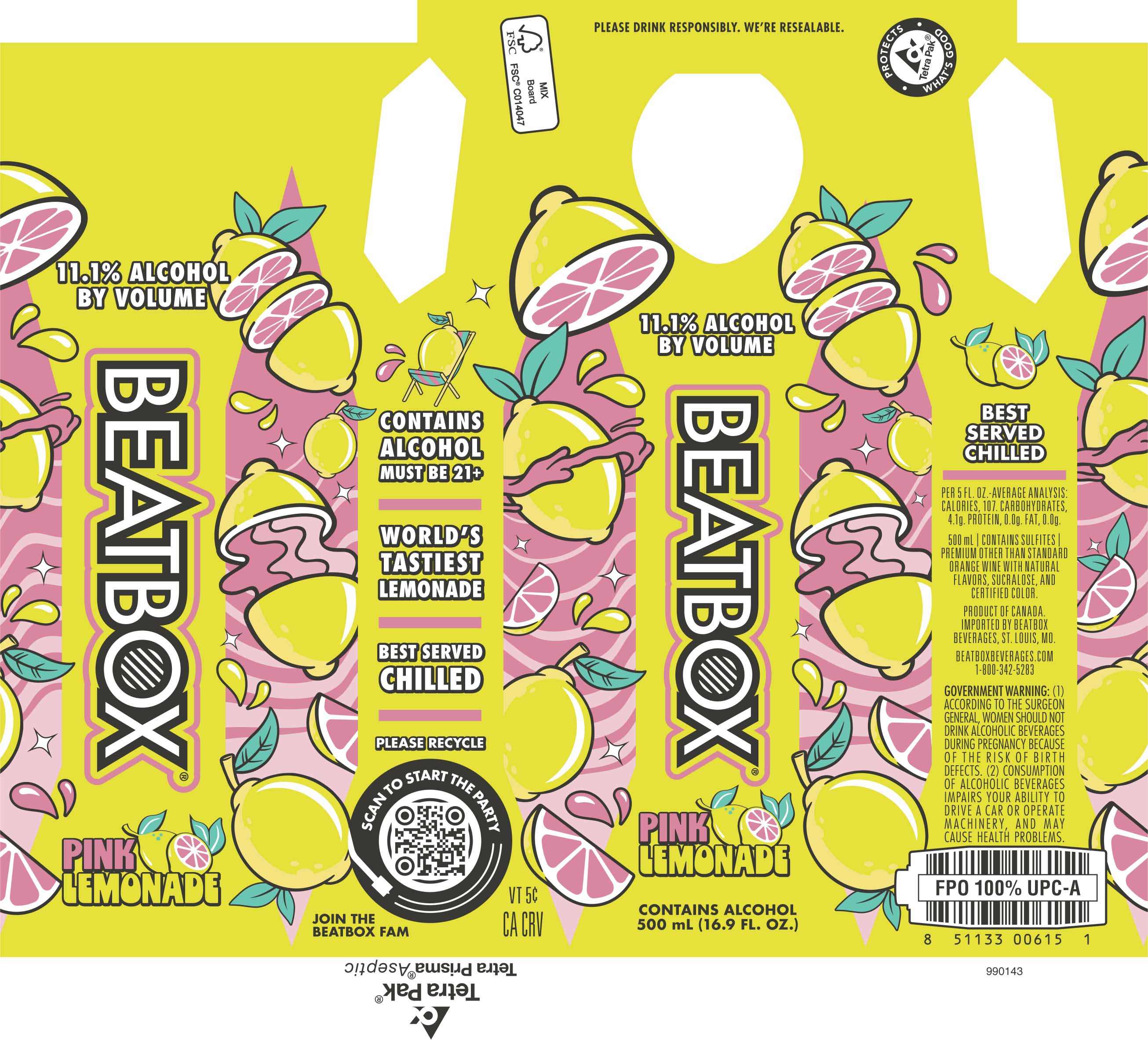 TABC label artwork for BEATBOX PINK LEMONADE