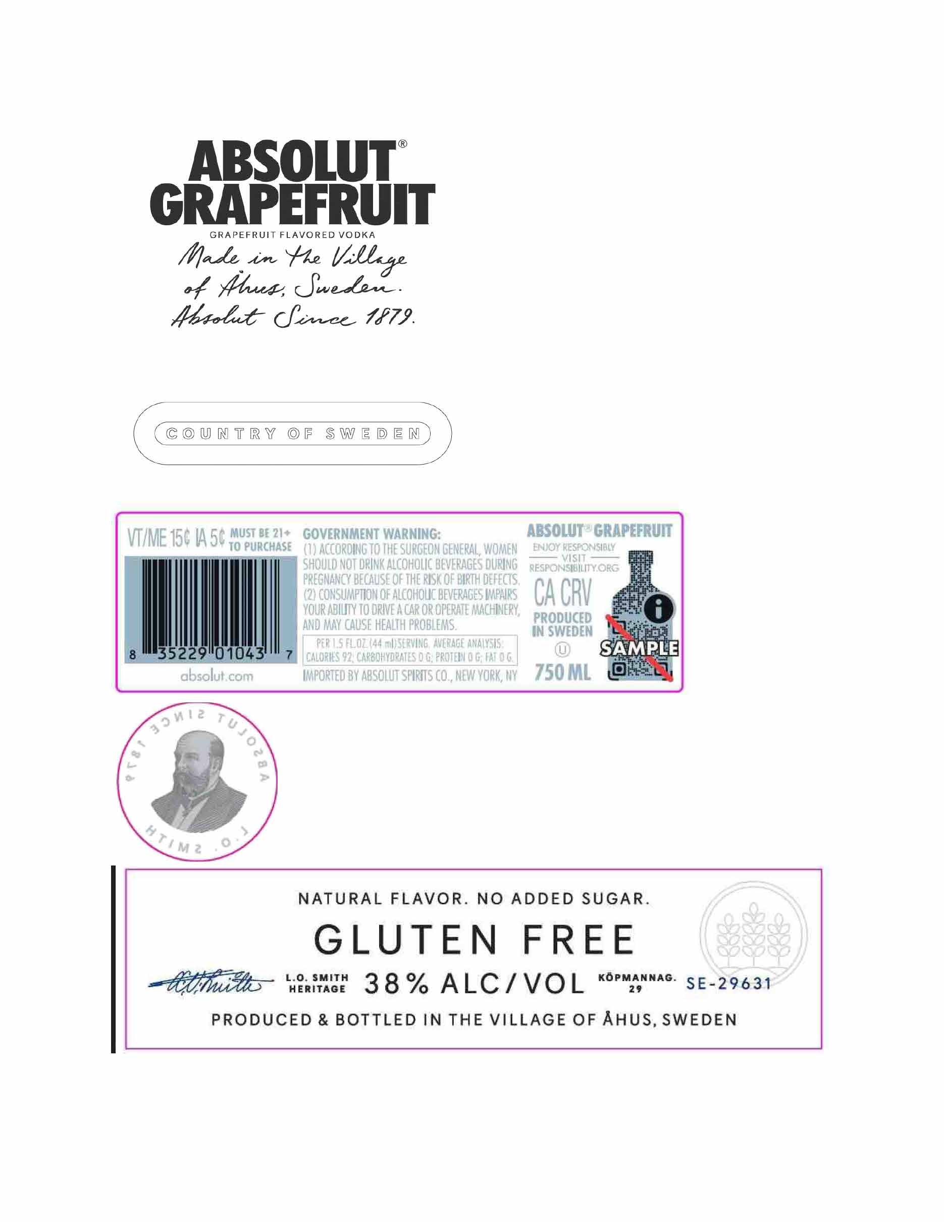 TABC label artwork for Absolut Grapefruit Flavored Vodka