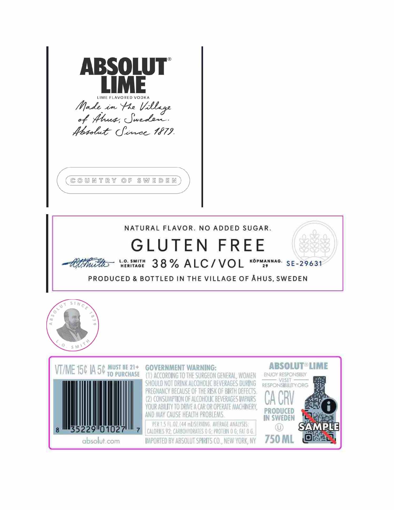 TABC label artwork for Absolut Lime Flavored Vodka