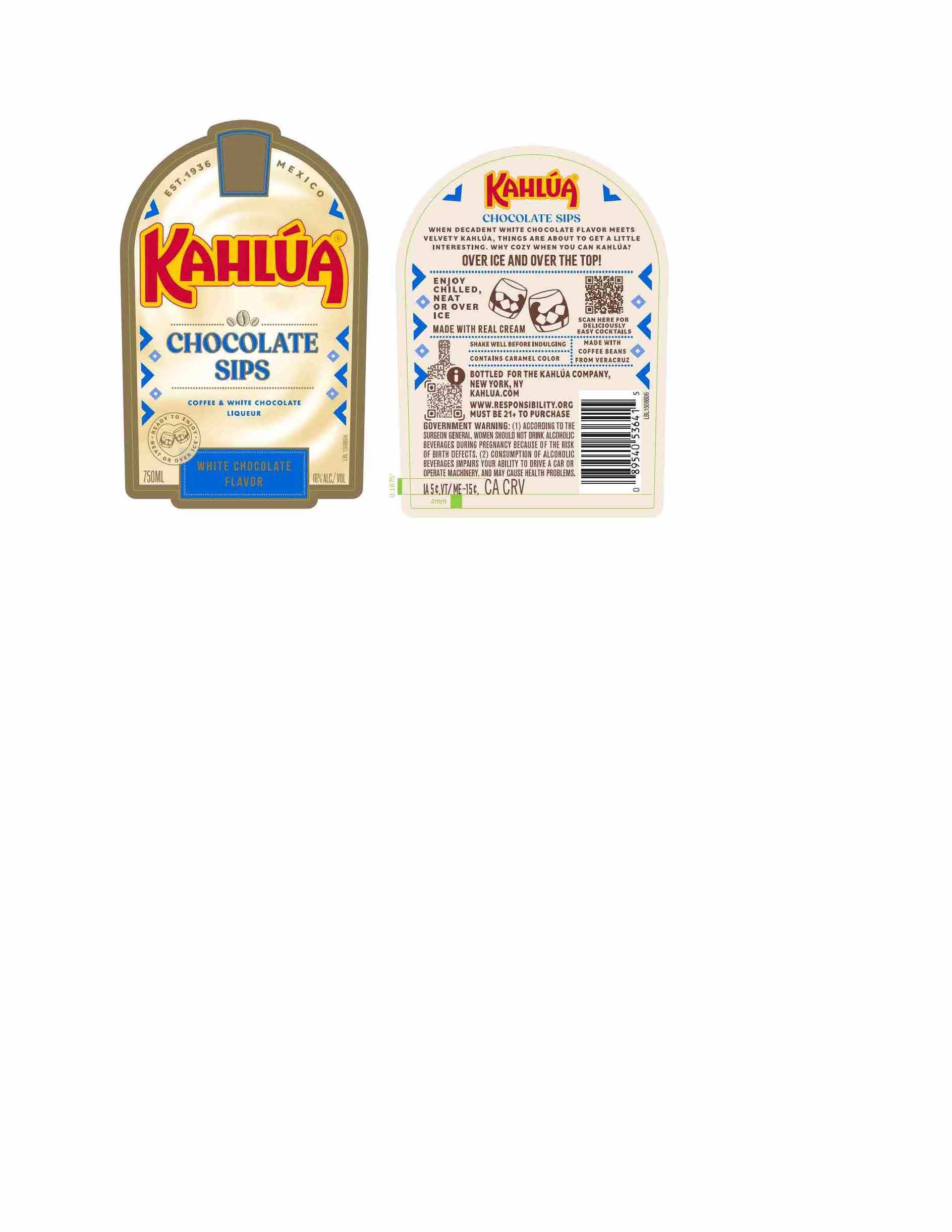 TABC label artwork for Kahlua Sips White Chocolate