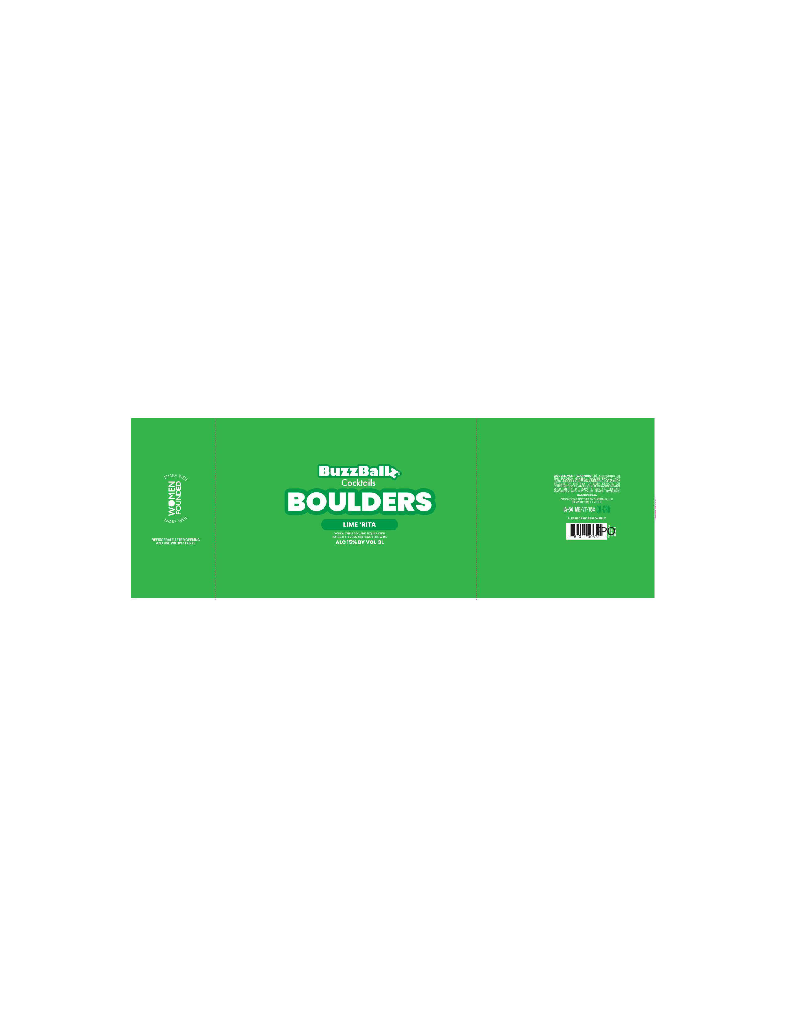 TABC label artwork for BuzzBallz Cocktails Boulders Lime 'Rita
