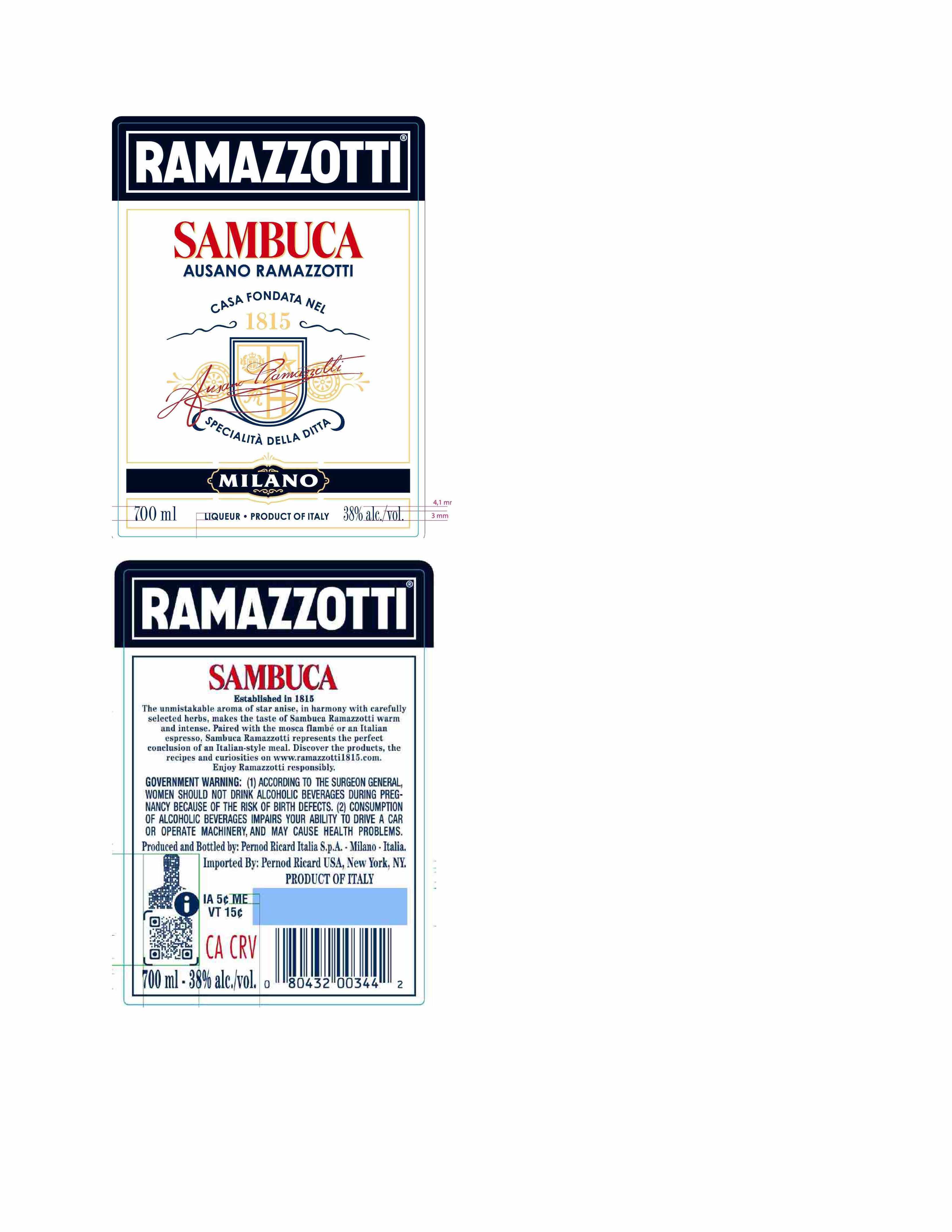 TABC label artwork for Ramazzotti Sambuca