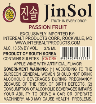 TABC label artwork for JinSol Korean Soju, PASSION FRUIT