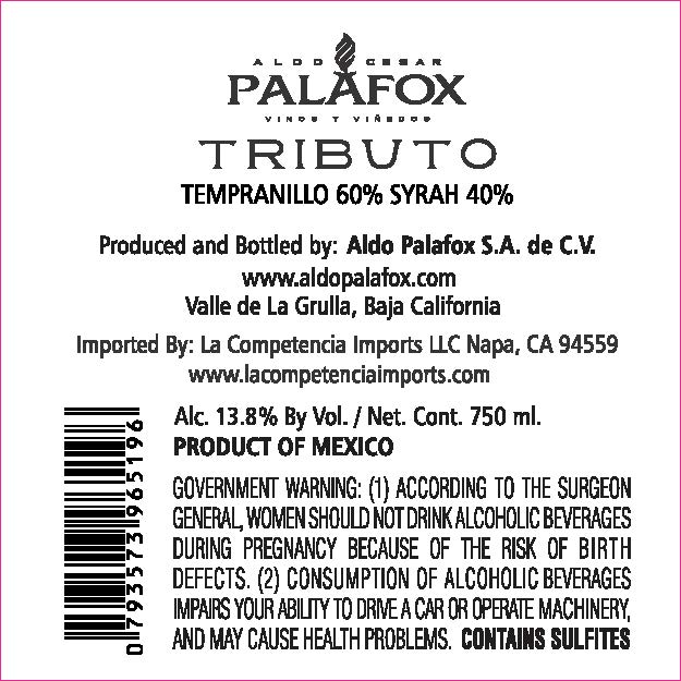 TABC label artwork for Palafox Tributo Red Blend