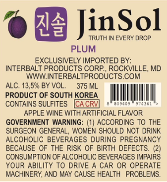 TABC label artwork for JinSol Korean Soju, PLUM