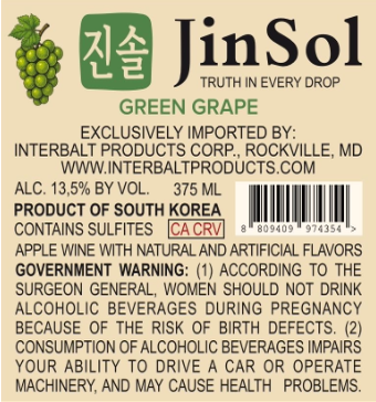 TABC label artwork for JinSol Korean Soju, GREEN GRAPE