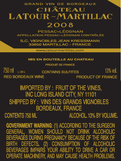 TABC label artwork for Chateau Latour Martillac Pessac Leognan