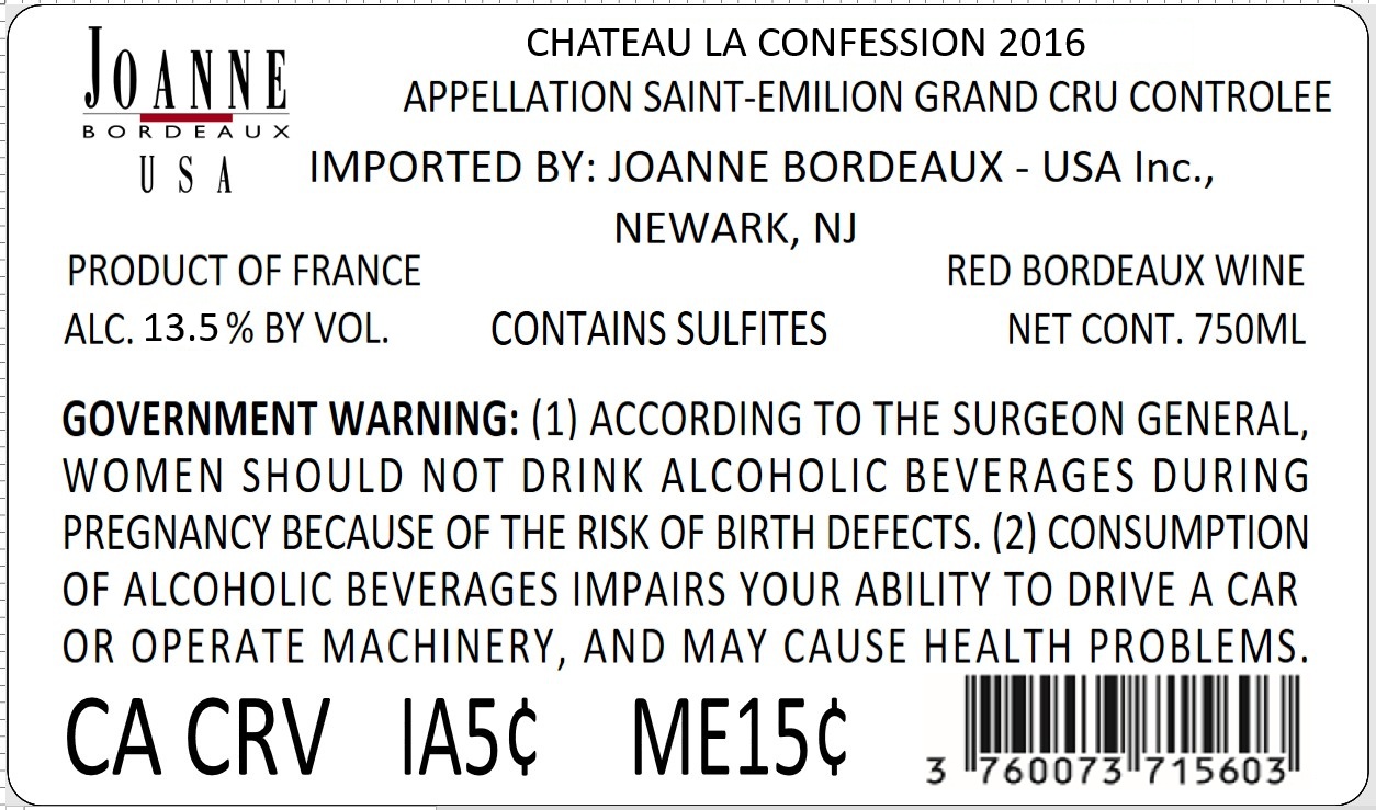 TABC label artwork for Chateau La Confession