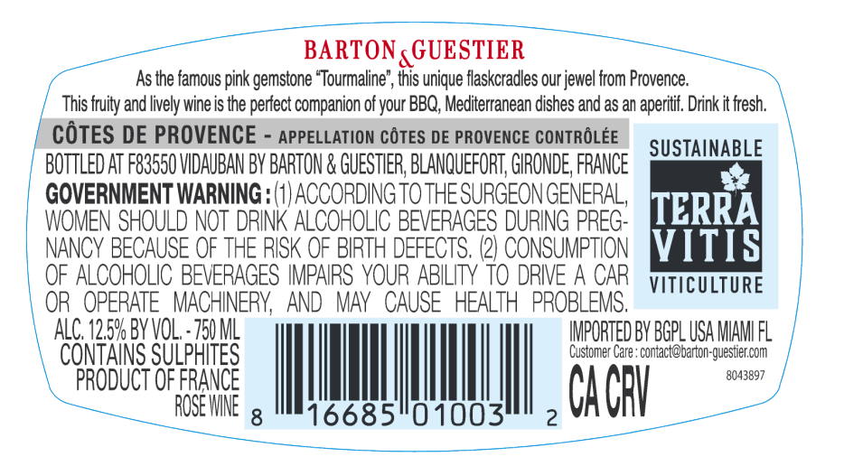TABC label artwork for BARTON & GUESTIER TOURMALINE