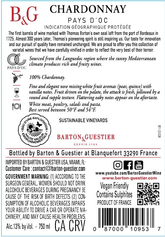 TABC label artwork for BARTON & GUESTIER CHARDONNAY
