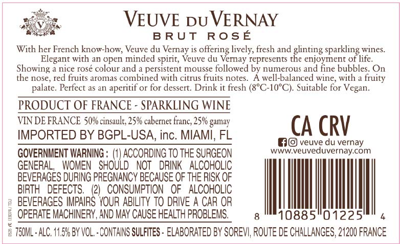 TABC label artwork for VEUVE DU VERNAY BRUT ROSE